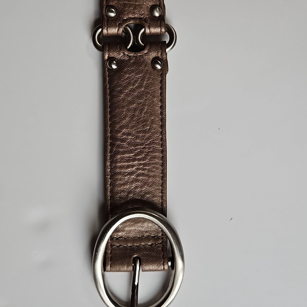 Cole Haan M Pebble Bronze Leather Belt Oval Silvertone Hardware  Grunge Indie - Picture 8 of 10
